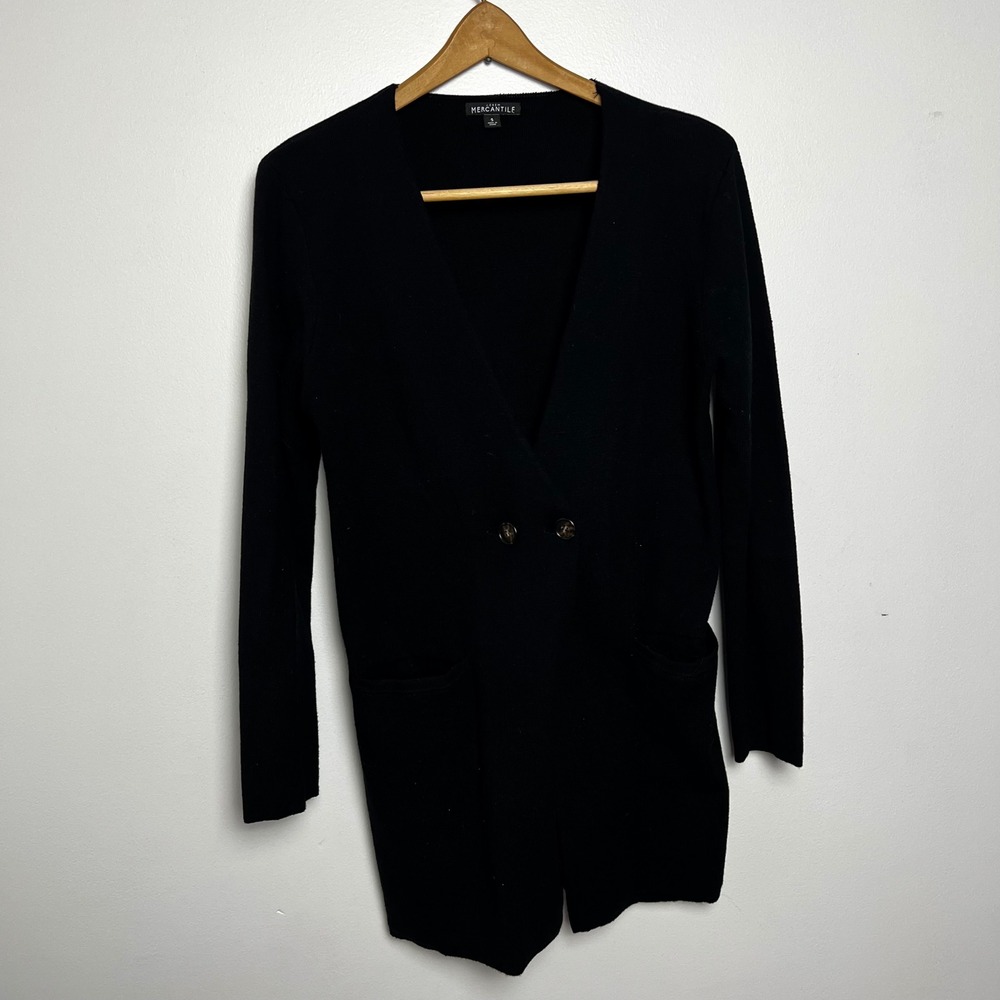 J.Crew Mercantile Womens Black 100% Cotton Double Breasted Cardigan Sweater‎ S